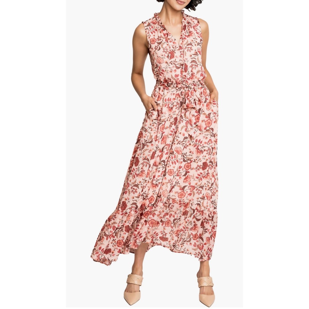 Gibsonlook Lindsey Floral Ruffle Maxi Dress Size XXL Pink Belted Tiered Cottage
